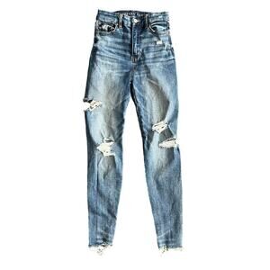 American Eagle Curvy Super Hi Rise Jegging Destroyed Distressed Jeans 00 Short